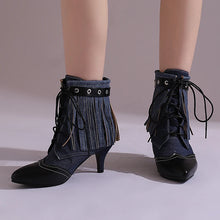 Carregar imagem no visualizador da galeria, Botas Feminina de Couro Sintético de Salto Alto, Cano Curto, Bico Fino, Estilo Vitoriano