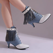 Carregar imagem no visualizador da galeria, Botas Feminina de Couro Sintético de Salto Alto, Cano Curto, Bico Fino, Estilo Vitoriano