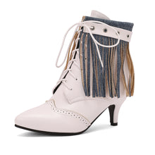 Carregar imagem no visualizador da galeria, Botas Feminina de Couro Sintético de Salto Alto, Cano Curto, Bico Fino, Estilo Vitoriano