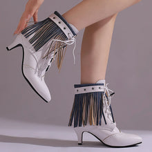 Carregar imagem no visualizador da galeria, Botas Feminina de Couro Sintético de Salto Alto, Cano Curto, Bico Fino, Estilo Vitoriano