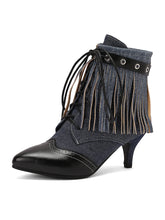 Carregar imagem no visualizador da galeria, Botas Feminina de Couro Sintético de Salto Alto, Cano Curto, Bico Fino, Estilo Vitoriano