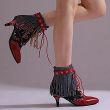 Carregar imagem no visualizador da galeria, Botas Feminina de Couro Sintético de Salto Alto, Cano Curto, Bico Fino, Estilo Vitoriano