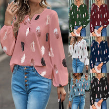 Carregar imagem no visualizador da galeria, Blusas Camisas Para Mulheres Elegantes, Manga Longa, Padrão Estampado