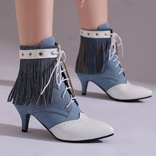 Carregar imagem no visualizador da galeria, Botas Feminina de Couro Sintético de Salto Alto, Cano Curto, Bico Fino, Estilo Vitoriano