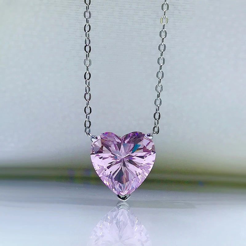 Colar Diamante Alto Carbono Coração, Prata Esterlina
