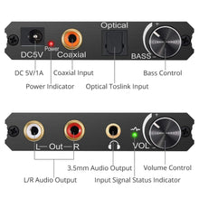 Carregar imagem no visualizador da galeria, Conversor de Áudio Digital para Analógico com Ajuste de Graves e Volume, Coaxial Óptico para Rca
