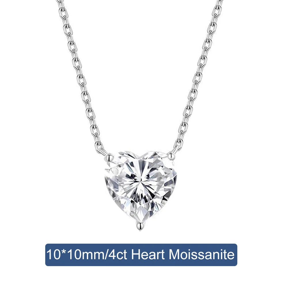 Colar com Pingente de Moissanite em Forma de Coração, 2/4 Quilates, Prata Esterlina 925