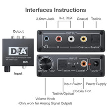 Carregar imagem no visualizador da galeria, Conversor de Áudio Digital para Analógico, Saídas de Áudio RCA, Entrada Coaxial Óptica
