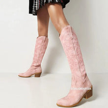 Carregar imagem no visualizador da galeria, Botas Altas Cowgirl Bordado Ocidental, Salto Grosso, Plataforma Plus Size 45

