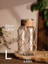 Carregar imagem no visualizador da galeria, Vaso de Vidro Rústico Para Sala de Estar, Com Arte em Corda de Cânhamo, Decoração de Mesa
