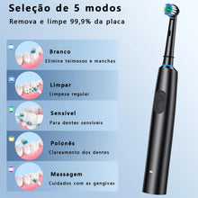 Carregar imagem no visualizador da galeria, Escova de Dentes Elétrica Rotativa, Bateria Recarregável e Cabeças para Substituição
