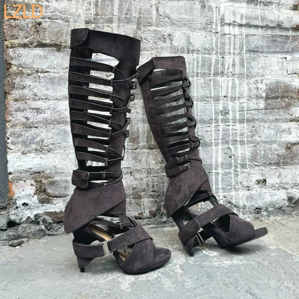 Botas Modelo Sexy Passarela, Joelho-Alto, Saltos Grossos, Botas Longas
