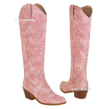 Carregar imagem no visualizador da galeria, Botas Altas Cowgirl Bordado Ocidental, Salto Grosso, Plataforma Plus Size 45
