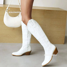 Carregar imagem no visualizador da galeria, Botas Altas Cowgirl Bordado Ocidental, Salto Grosso, Plataforma Plus Size 45

