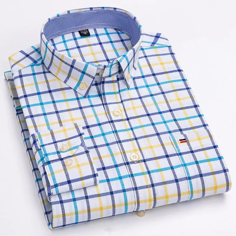 Camisa Masculina 100% Algodão, Manga Comprida, Cores Lisa e Xadrez,, Estampa Regular (ef)