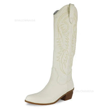 Carregar imagem no visualizador da galeria, Botas Altas Cowgirl Bordado Ocidental, Salto Grosso, Plataforma Plus Size 45
