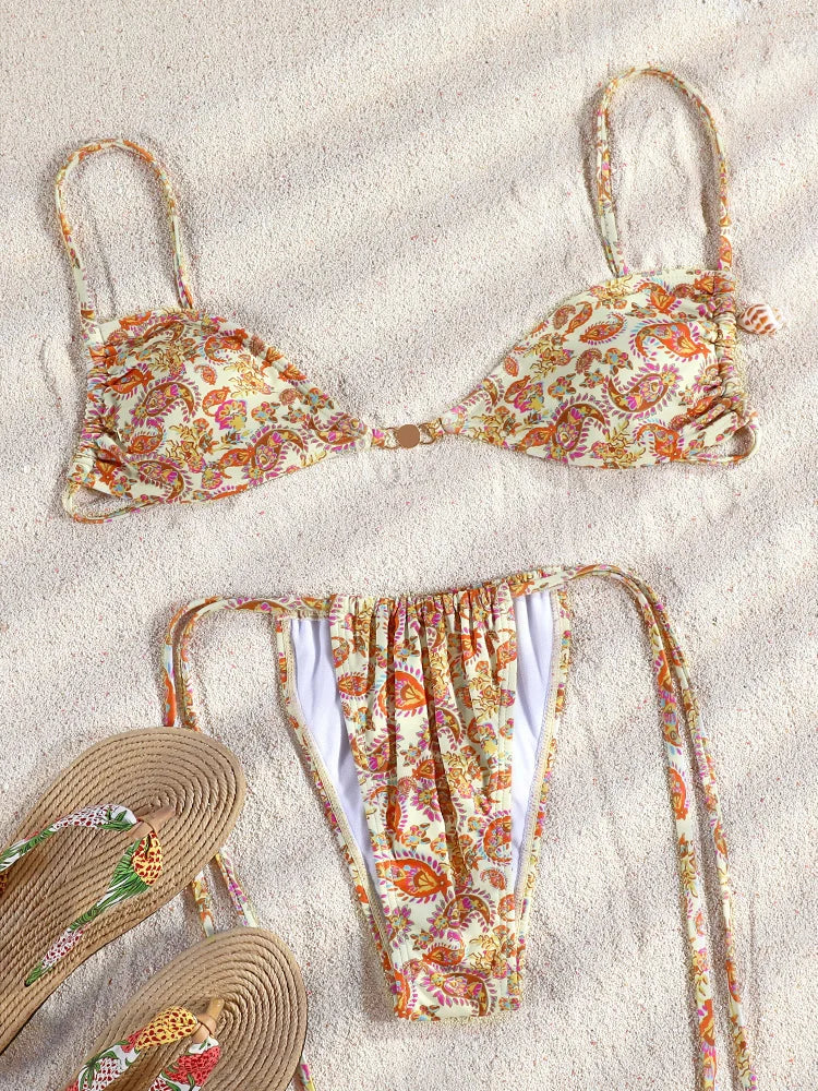 Biquinis duas Peças Impressão beachwear, Feminino Push Up Maiô, Conjunto de Banho
