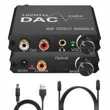 Carregar imagem no visualizador da galeria, Conversor de Áudio Digital para Analógico com Ajuste de Graves e Volume, Coaxial Óptico para Rca
