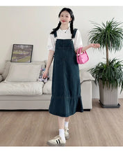 Carregar imagem no visualizador da galeria, Vestido Maternidade, Design Fino, Cauda de Peixe, Macacão Jeans com Camiseta Interna
