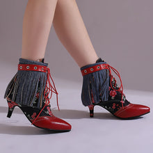 Carregar imagem no visualizador da galeria, Botas Feminina de Couro Sintético de Salto Alto, Cano Curto, Bico Fino, Estilo Vitoriano
