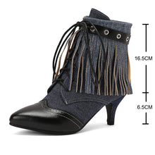 Carregar imagem no visualizador da galeria, Botas Feminina de Couro Sintético de Salto Alto, Cano Curto, Bico Fino, Estilo Vitoriano
