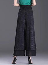 Carregar imagem no visualizador da galeria, Calça de Pernas Largas, Cintura Alta com Jacquard Dividido, Estilo Casual
