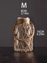 Carregar imagem no visualizador da galeria, Vaso de Vidro Rústico Para Sala de Estar, Com Arte em Corda de Cânhamo, Decoração de Mesa
