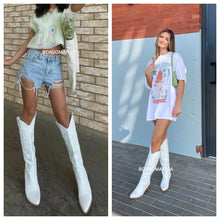 Carregar imagem no visualizador da galeria, Botas Altas Cowgirl Bordado Ocidental, Salto Grosso, Plataforma Plus Size 45
