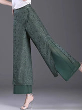 Carregar imagem no visualizador da galeria, Calça de Pernas Largas, Cintura Alta com Jacquard Dividido, Estilo Casual
