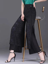 Carregar imagem no visualizador da galeria, Calça de Pernas Largas, Cintura Alta com Jacquard Dividido, Estilo Casual
