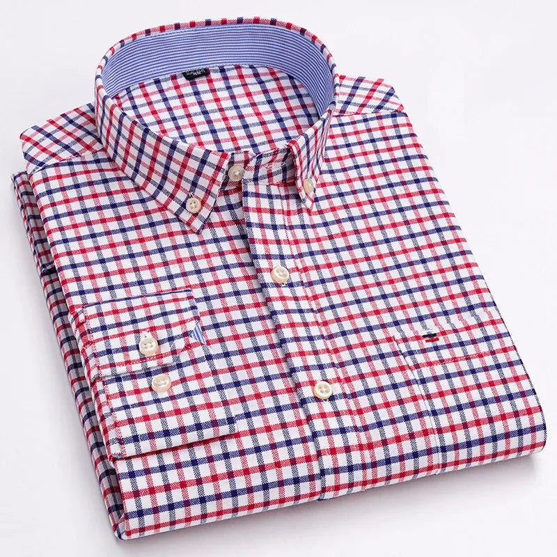 Camisa Masculina 100% Algodão, Manga Comprida, Cores Lisa e Xadrez, Estampa Regular (gh)