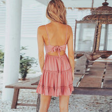 Carregar imagem no visualizador da galeria, Vestido Feminino de Verão, Rendas com Decote em V sem Costas, Cinta de Espaguete
