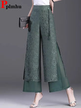 Carregar imagem no visualizador da galeria, Calça de Pernas Largas, Cintura Alta com Jacquard Dividido, Estilo Casual
