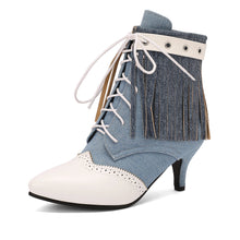 Carregar imagem no visualizador da galeria, Botas Feminina de Couro Sintético de Salto Alto, Cano Curto, Bico Fino, Estilo Vitoriano
