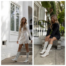 Carregar imagem no visualizador da galeria, Botas Altas Cowgirl Bordado Ocidental, Salto Grosso, Plataforma Plus Size 45

