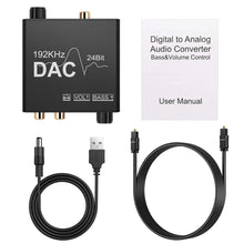 Carregar imagem no visualizador da galeria, Conversor de Áudio Digital para Analógico com Ajuste de Graves e Volume, Coaxial Óptico para Rca
