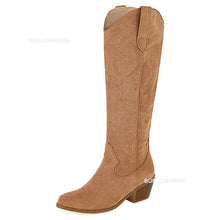 Carregar imagem no visualizador da galeria, Botas Altas Cowgirl Bordado Ocidental, Salto Grosso, Plataforma Plus Size 45
