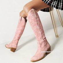 Carregar imagem no visualizador da galeria, Botas Altas Cowgirl Bordado Ocidental, Salto Grosso, Plataforma Plus Size 45
