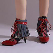 Carregar imagem no visualizador da galeria, Botas Feminina de Couro Sintético de Salto Alto, Cano Curto, Bico Fino, Estilo Vitoriano

