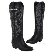 Carregar imagem no visualizador da galeria, Botas Altas Cowgirl Bordado Ocidental, Salto Grosso, Plataforma Plus Size 45
