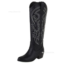 Carregar imagem no visualizador da galeria, Botas Altas Cowgirl Bordado Ocidental, Salto Grosso, Plataforma Plus Size 45
