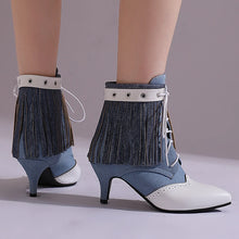 Carregar imagem no visualizador da galeria, Botas Feminina de Couro Sintético de Salto Alto, Cano Curto, Bico Fino, Estilo Vitoriano
