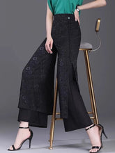 Carregar imagem no visualizador da galeria, Calça de Pernas Largas, Cintura Alta com Jacquard Dividido, Estilo Casual
