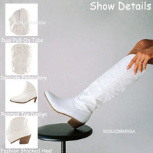 Carregar imagem no visualizador da galeria, Botas Altas Cowgirl Bordado Ocidental, Salto Grosso, Plataforma Plus Size 45
