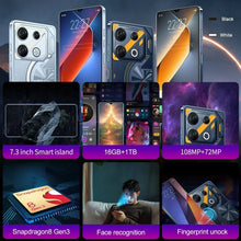 Carregar imagem no visualizador da galeria, Smartphone 5G, Tela 7,3&quot; HD 22G+2TB, Dual SIM 50+108MP, Bateria 7000mAh
