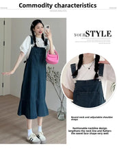 Carregar imagem no visualizador da galeria, Vestido Maternidade, Design Fino, Cauda de Peixe, Macacão Jeans com Camiseta Interna
