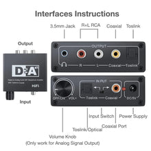 Carregar imagem no visualizador da galeria, Conversor de Áudio Digital para Analógico, Saídas de Áudio RCA, Entrada Coaxial Óptica
