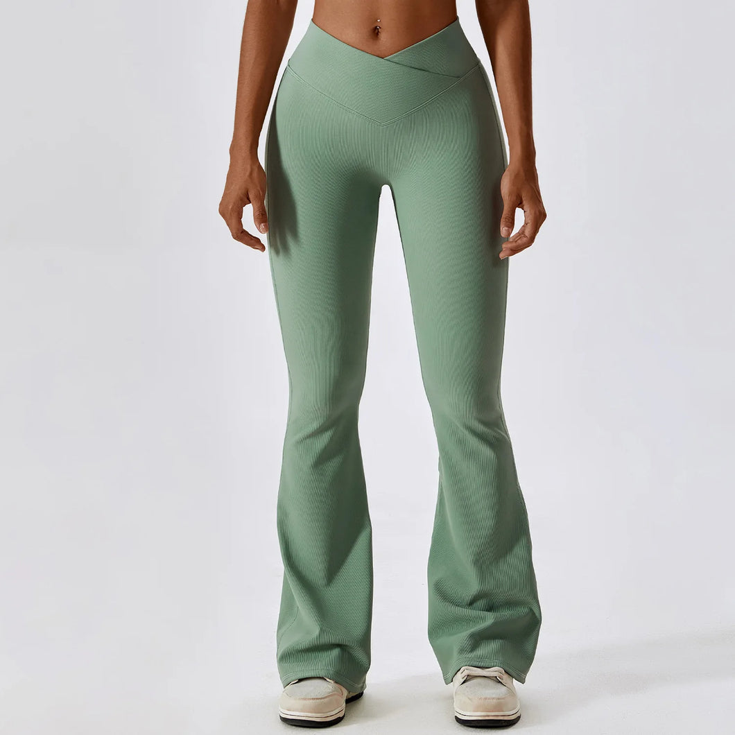 Calças de Yoga Cintura Alta, Leggings Flare, Pernas Largas, Treino Fitness, Esportes, Dança Latina