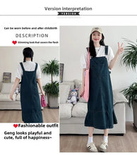 Carregar imagem no visualizador da galeria, Vestido Maternidade, Design Fino, Cauda de Peixe, Macacão Jeans com Camiseta Interna
