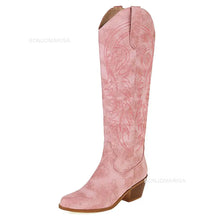Carregar imagem no visualizador da galeria, Botas Altas Cowgirl Bordado Ocidental, Salto Grosso, Plataforma Plus Size 45
